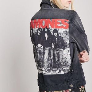 RAMONES Distressed Ombré Denim Jacket Size S